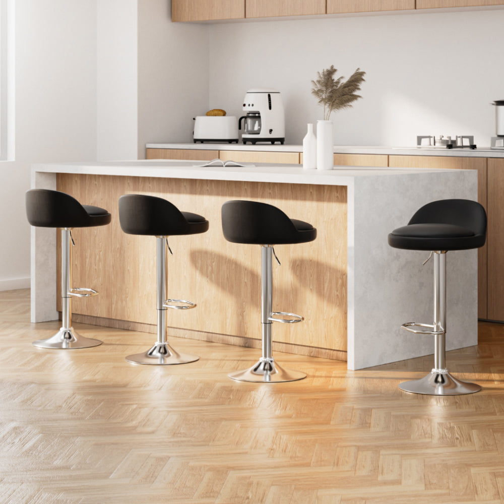 Set of 4 Nuvo Leather Bar Stools - Black