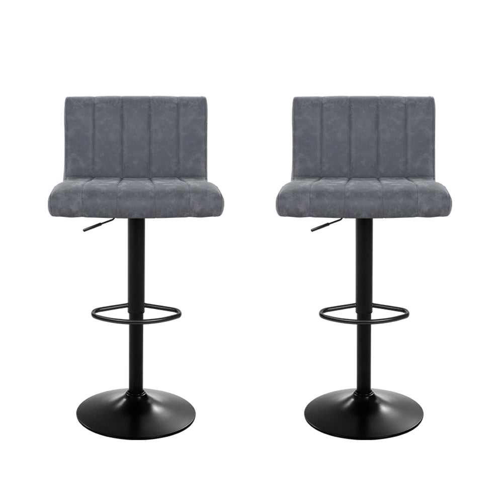 Set of 2 Vintage Leather Bar Stools - Grey