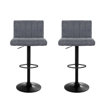 Set of 2 Vintage Leather Bar Stools - Grey
