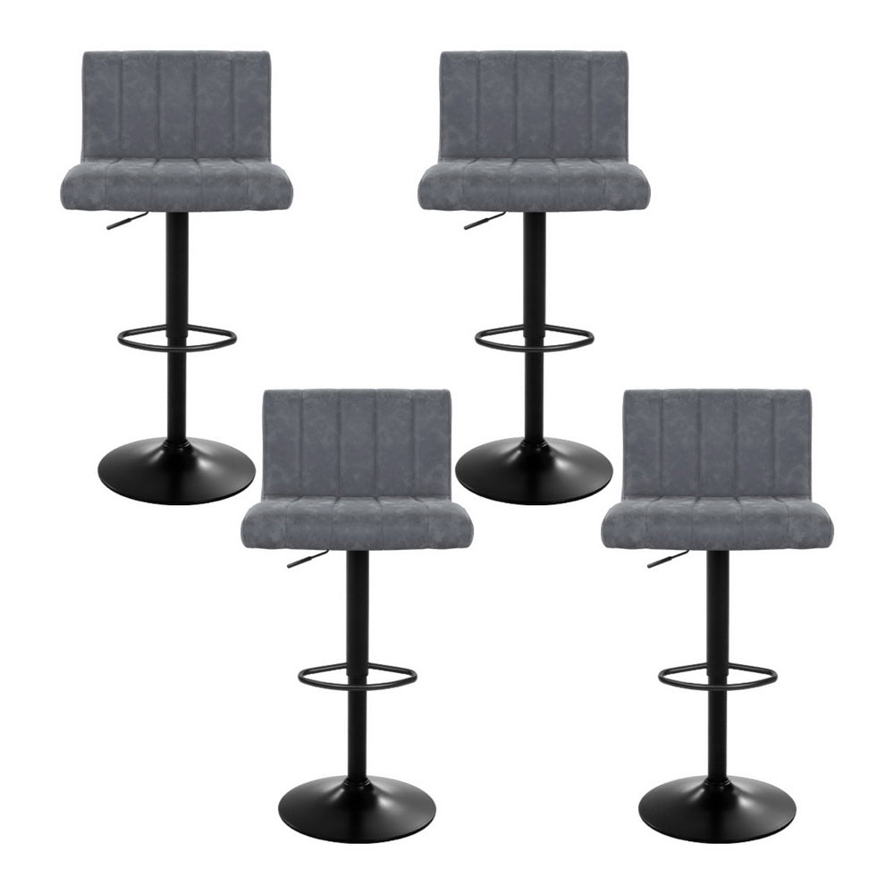 Set of 4 Como Bar Stools Vintage Leather Gas Lift - Grey
