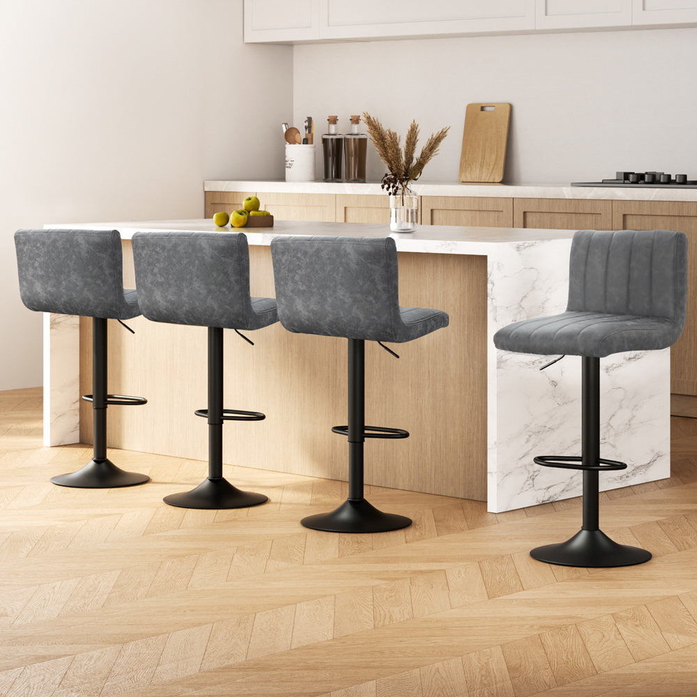Set of 4 Como Bar Stools Vintage Leather Gas Lift - Grey
