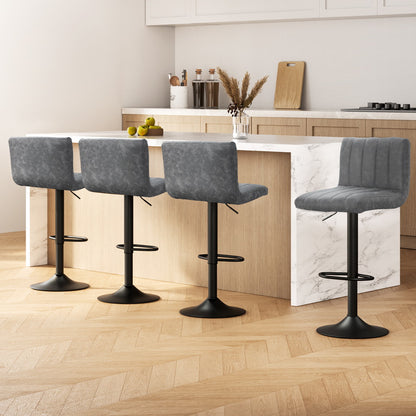 Set of 4 Como Bar Stools Vintage Leather Gas Lift - Grey