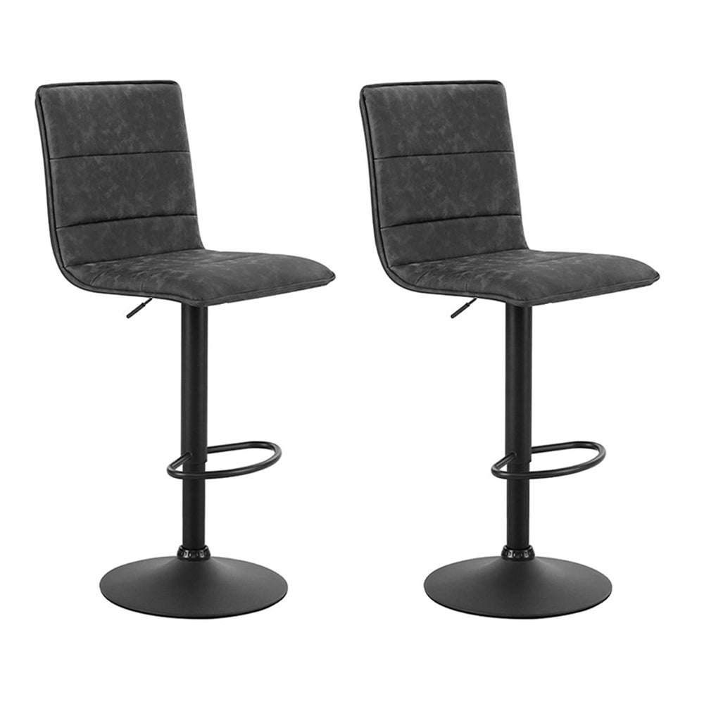 Set of 2 Vintage Leather Bar Stools - Grey