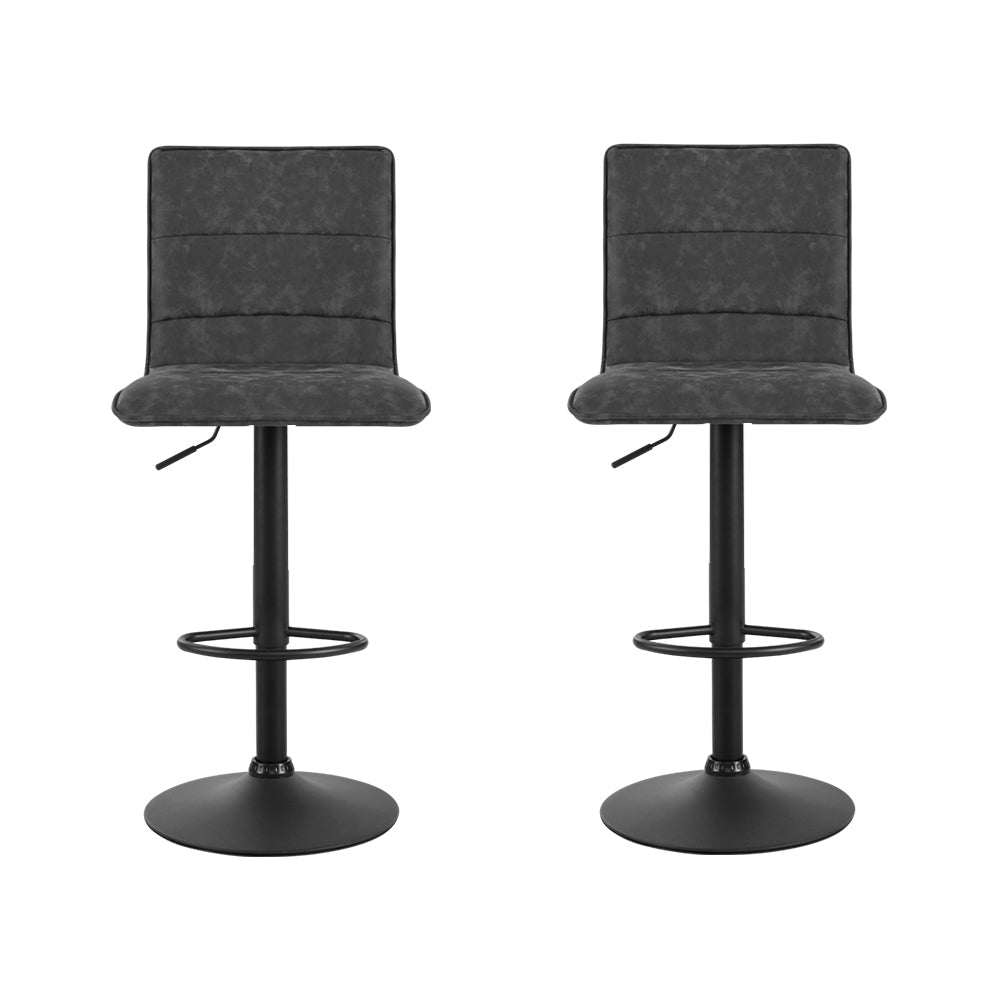 Set of 2 Vintage Leather Bar Stools - Grey