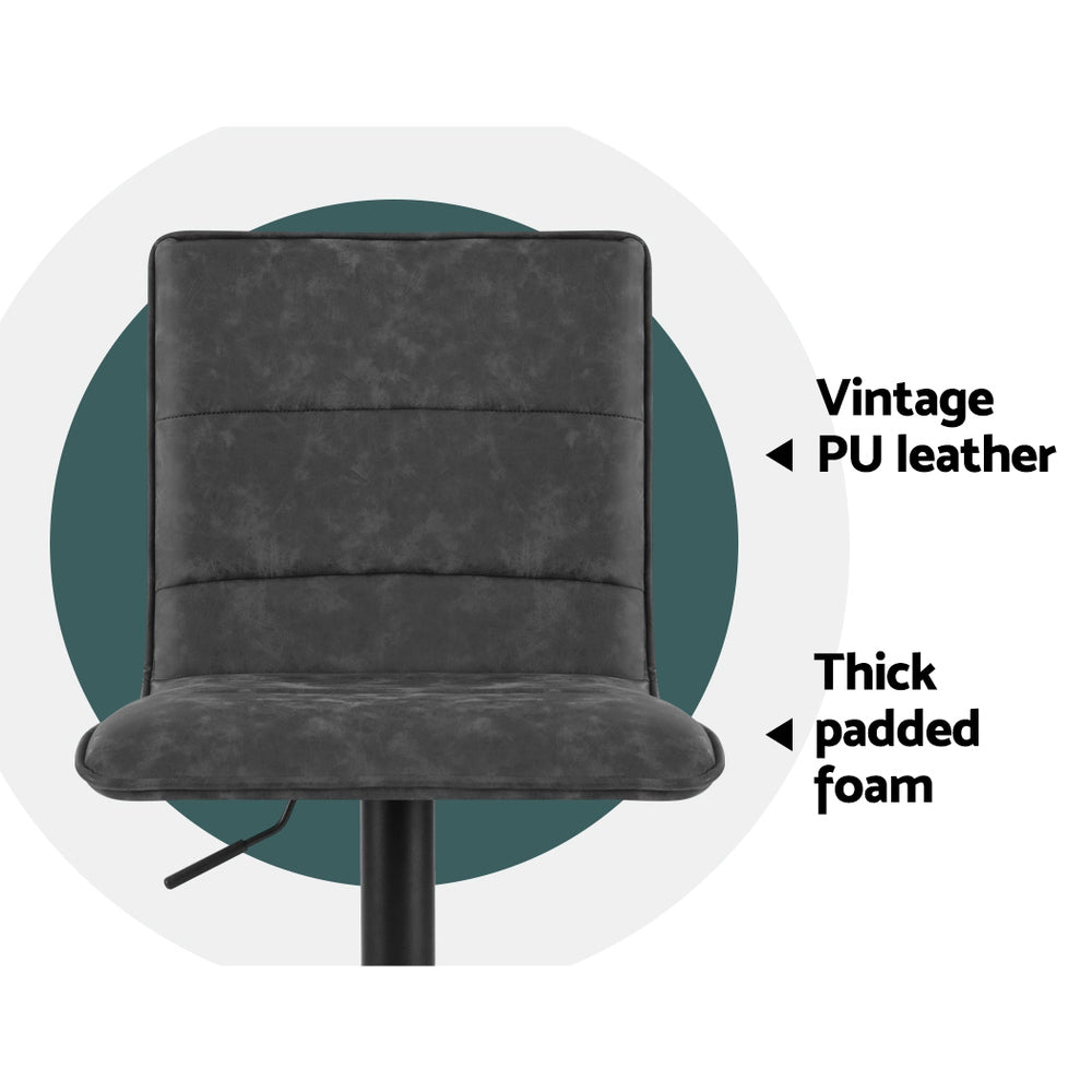 Set of 2 Vintage Leather Bar Stools - Grey