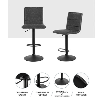 Set of 2 Vintage Leather Bar Stools - Grey