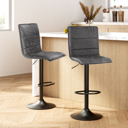 Set of 2 Vintage Leather Bar Stools - Grey