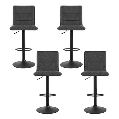 Set of 4 Vintage Leather Bar Stools Gas Lift - Grey