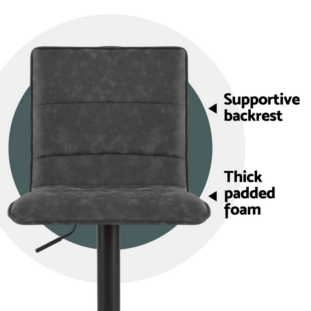 Set of 4 Vintage Leather Bar Stools Gas Lift - Grey