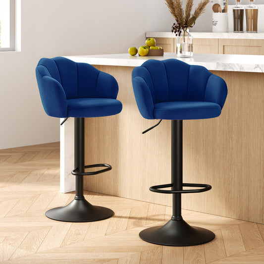Set of 2 Nessah Velvet Bar Stools - Blue