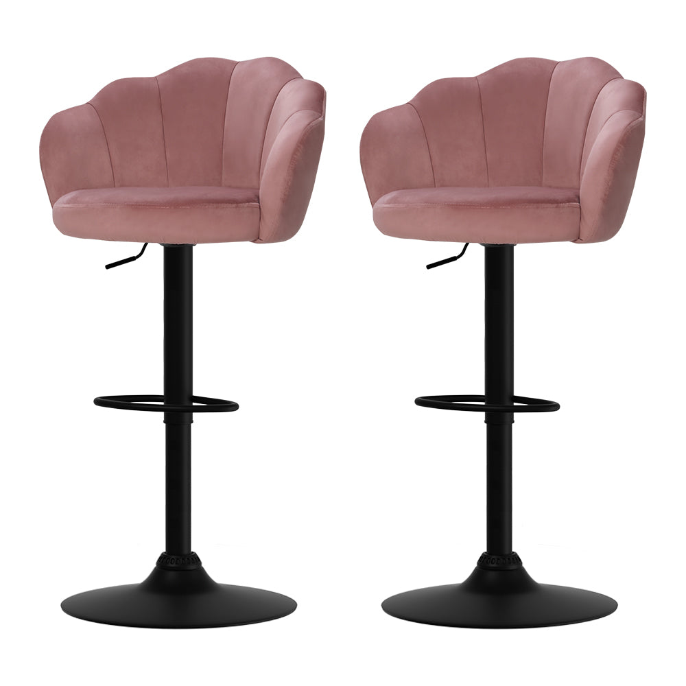 Set of 2 Nessah Velvet Bar Stools - Pink