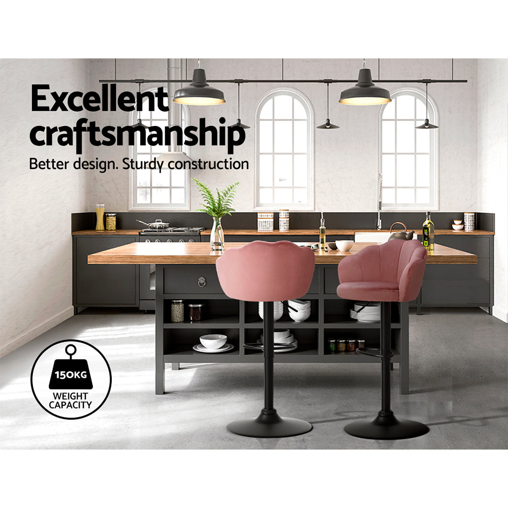 Set of 2 Nessah Velvet Bar Stools - Pink