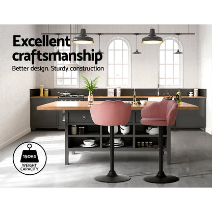 Set of 2 Nessah Velvet Bar Stools - Pink