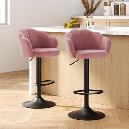 Set of 2 Nessah Velvet Bar Stools - Pink