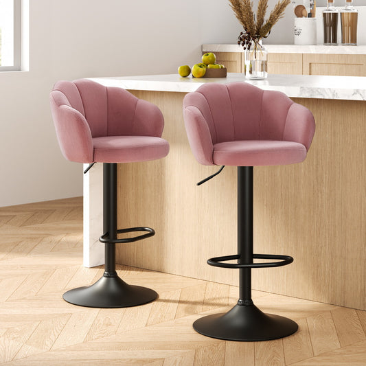 Set of 2 Nessah Velvet Bar Stools - Pink
