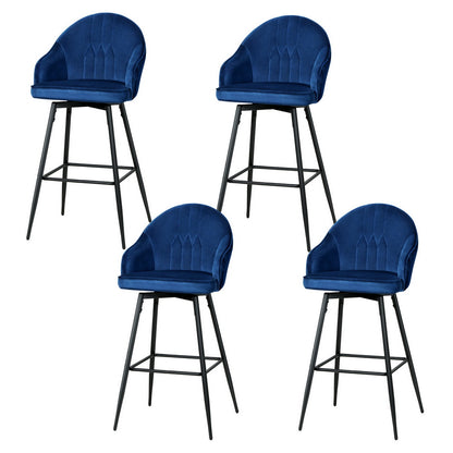 Set of 4 Mesial Bar Stools Velvet Swivel Metal Legs - Blue