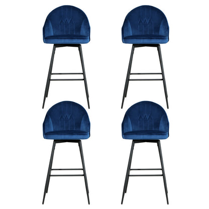 Set of 4 Mesial Bar Stools Velvet Swivel Metal Legs - Blue