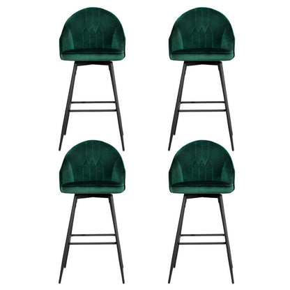 Set of 4 Mesial Bar Stools Velvet Swivel Metal Legs - Green