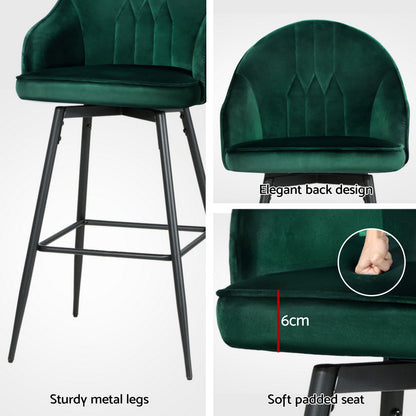 Set of 4 Mesial Bar Stools Velvet Swivel Metal Legs - Green