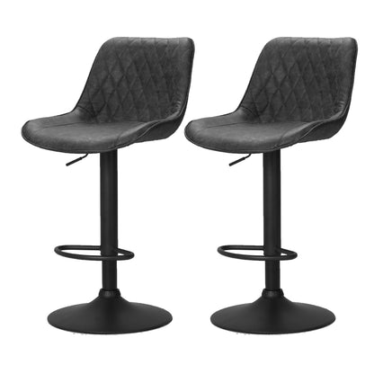 Set of 2 Rushal Vintage Leather Bar Stools - Black