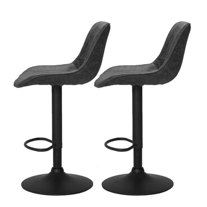 Set of 2 Rushal Vintage Leather Bar Stools - Black