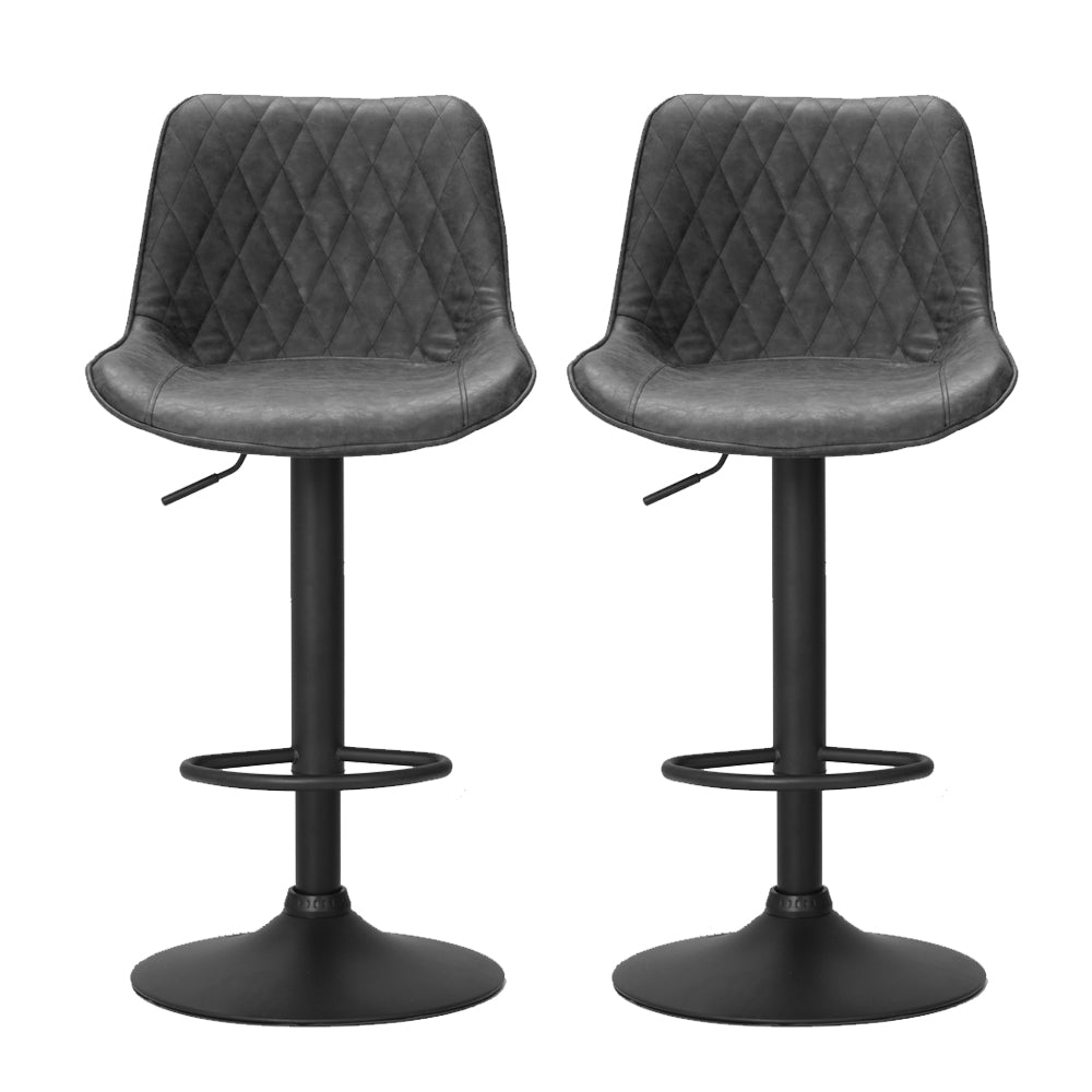 Set of 2 Rushal Vintage Leather Bar Stools - Black