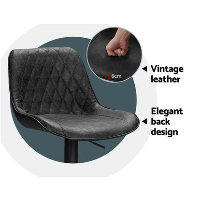 Set of 2 Rushal Vintage Leather Bar Stools - Black