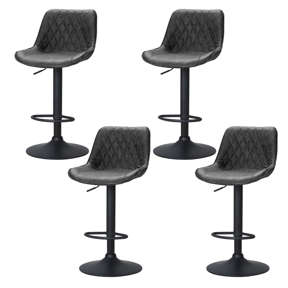 Set of 4 Rushal Bar Stools Gas Lift Vintage Leather - Black