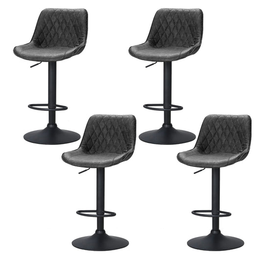 Set of 4 Rushal Bar Stools Gas Lift Vintage Leather - Black