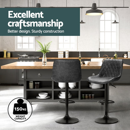 Set of 4 Rushal Bar Stools Gas Lift Vintage Leather - Black