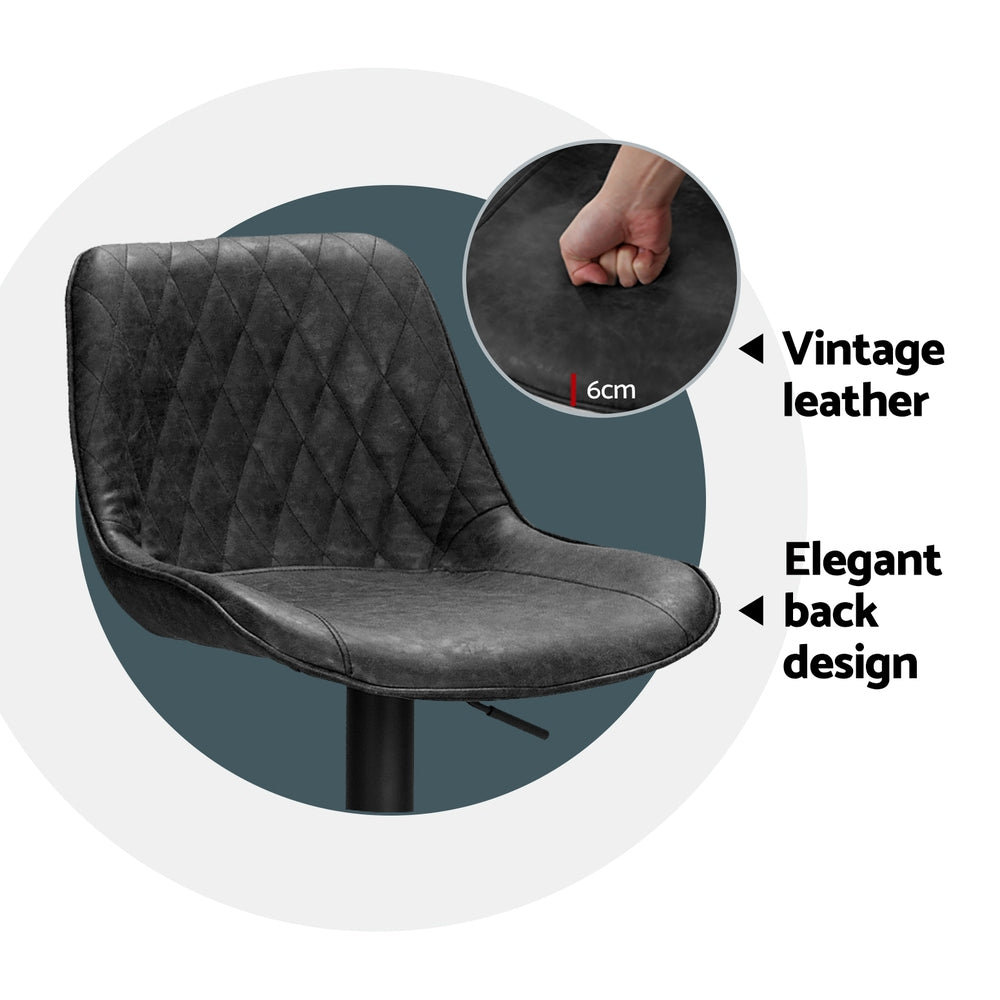 Set of 4 Rushal Bar Stools Gas Lift Vintage Leather - Black