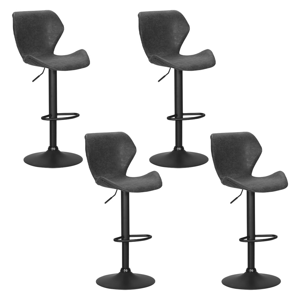 Set of 4 Frawley Bar Stools Vintage Leather Gas Lift - Black