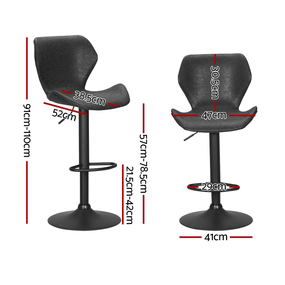 Set of 4 Frawley Bar Stools Vintage Leather Gas Lift - Black