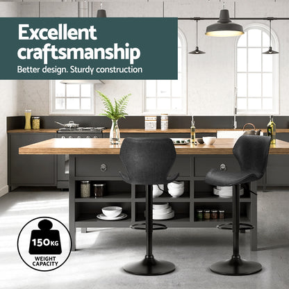 Set of 4 Frawley Bar Stools Vintage Leather Gas Lift - Black