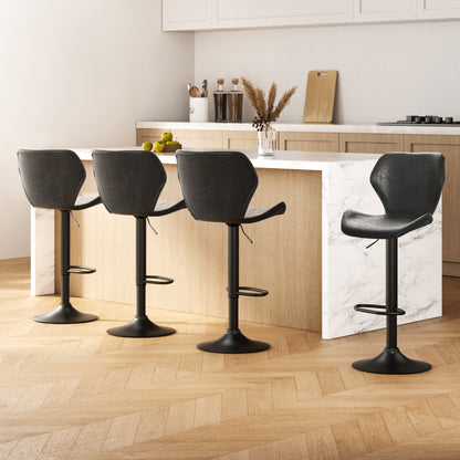 Set of 4 Frawley Bar Stools Vintage Leather Gas Lift - Black