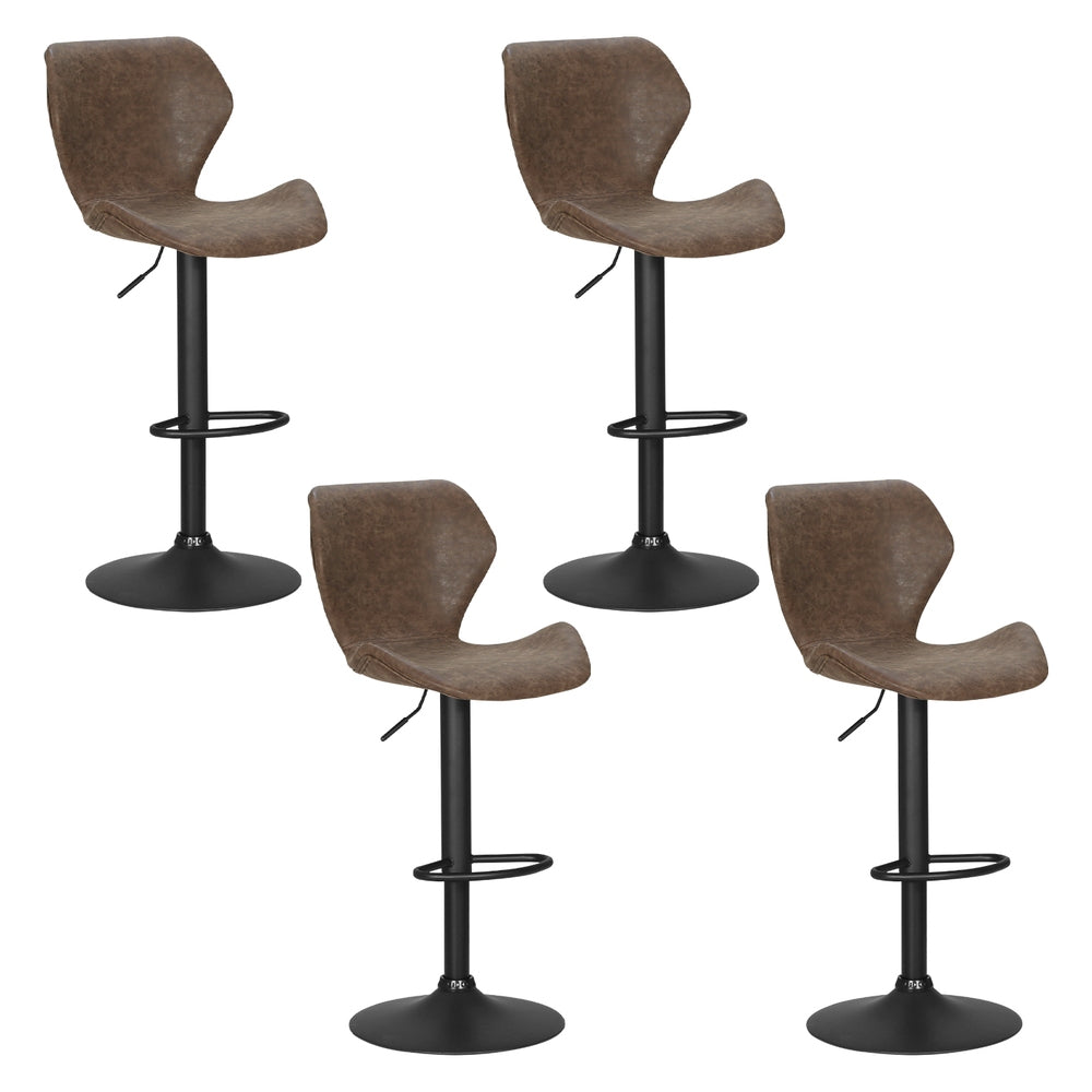 Set of 4 Frawley Bar Stools Vintage Leather Gas Lift - Brown