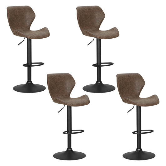 Set of 4 Frawley Bar Stools Vintage Leather Gas Lift - Brown