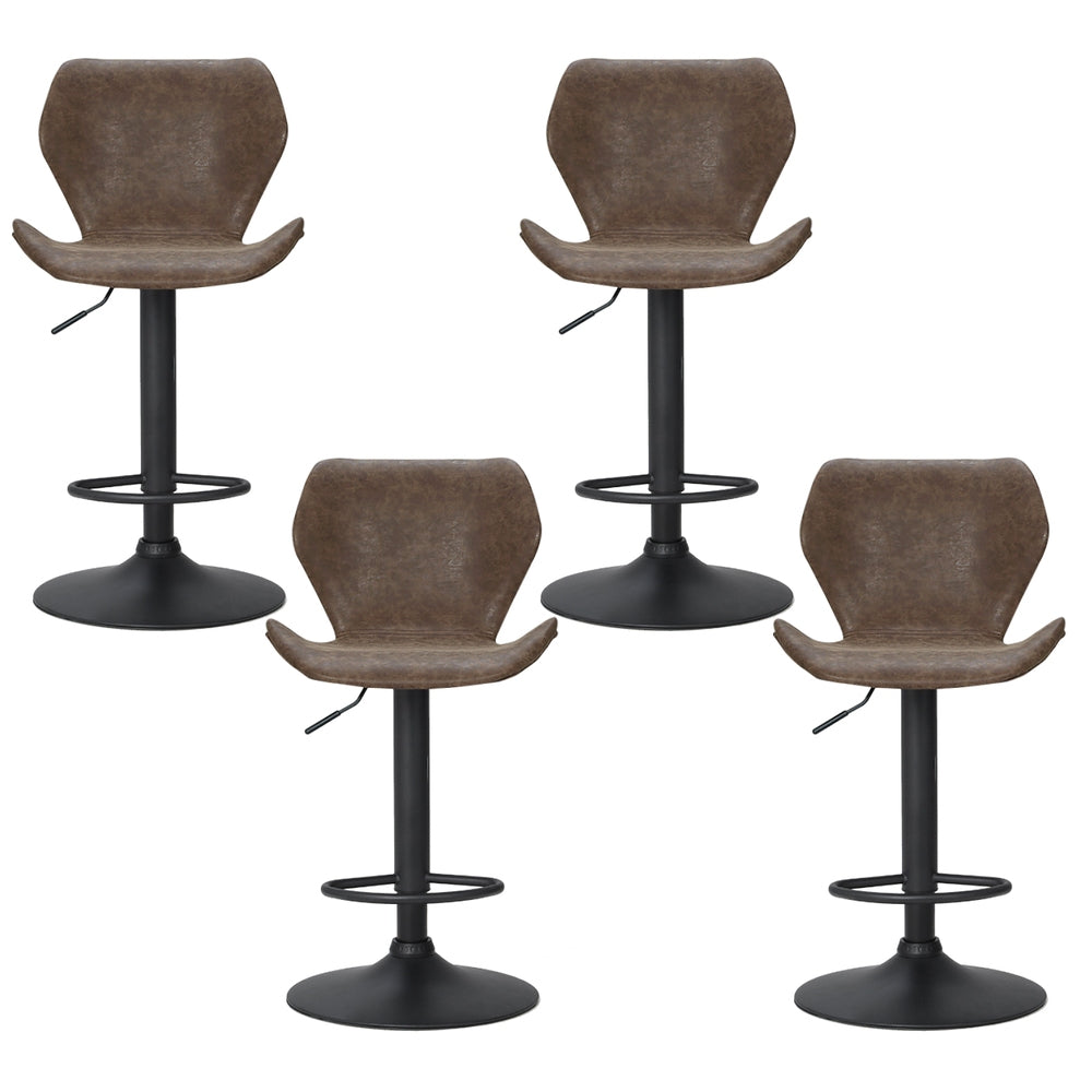 Set of 4 Frawley Bar Stools Vintage Leather Gas Lift - Brown