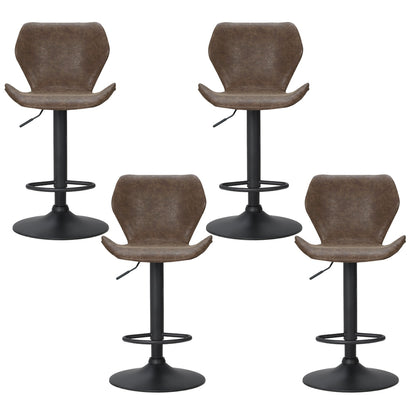 Set of 4 Frawley Bar Stools Vintage Leather Gas Lift - Brown