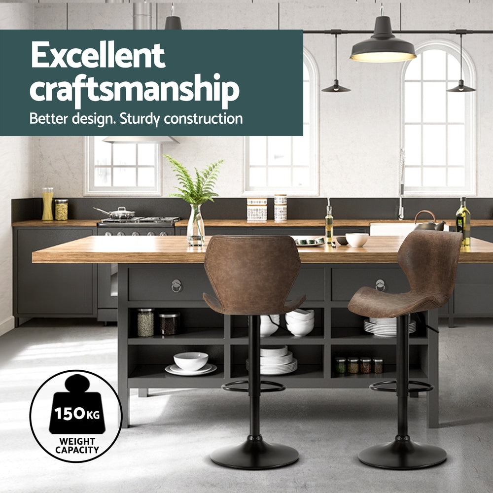 Set of 4 Frawley Bar Stools Vintage Leather Gas Lift - Brown