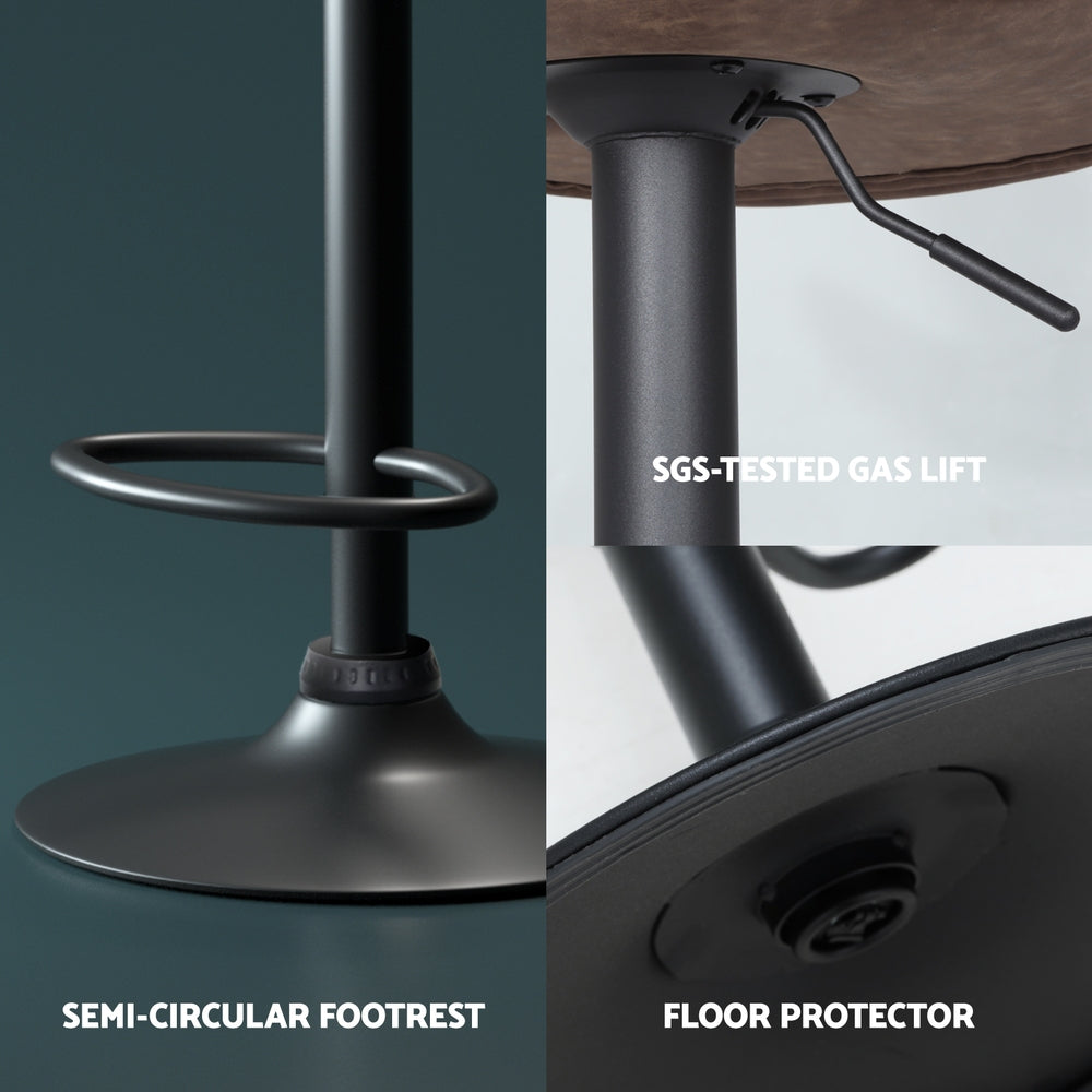 Set of 4 Frawley Bar Stools Vintage Leather Gas Lift - Brown