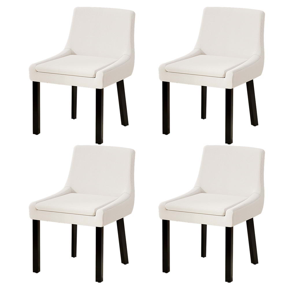 Set of 4 Corduroy Dining Chairs Wooden - Beige