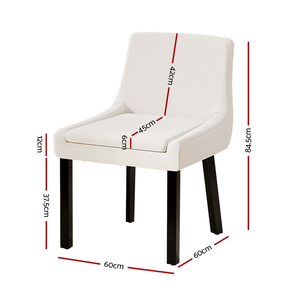 Set of 4 Corduroy Dining Chairs Wooden - Beige