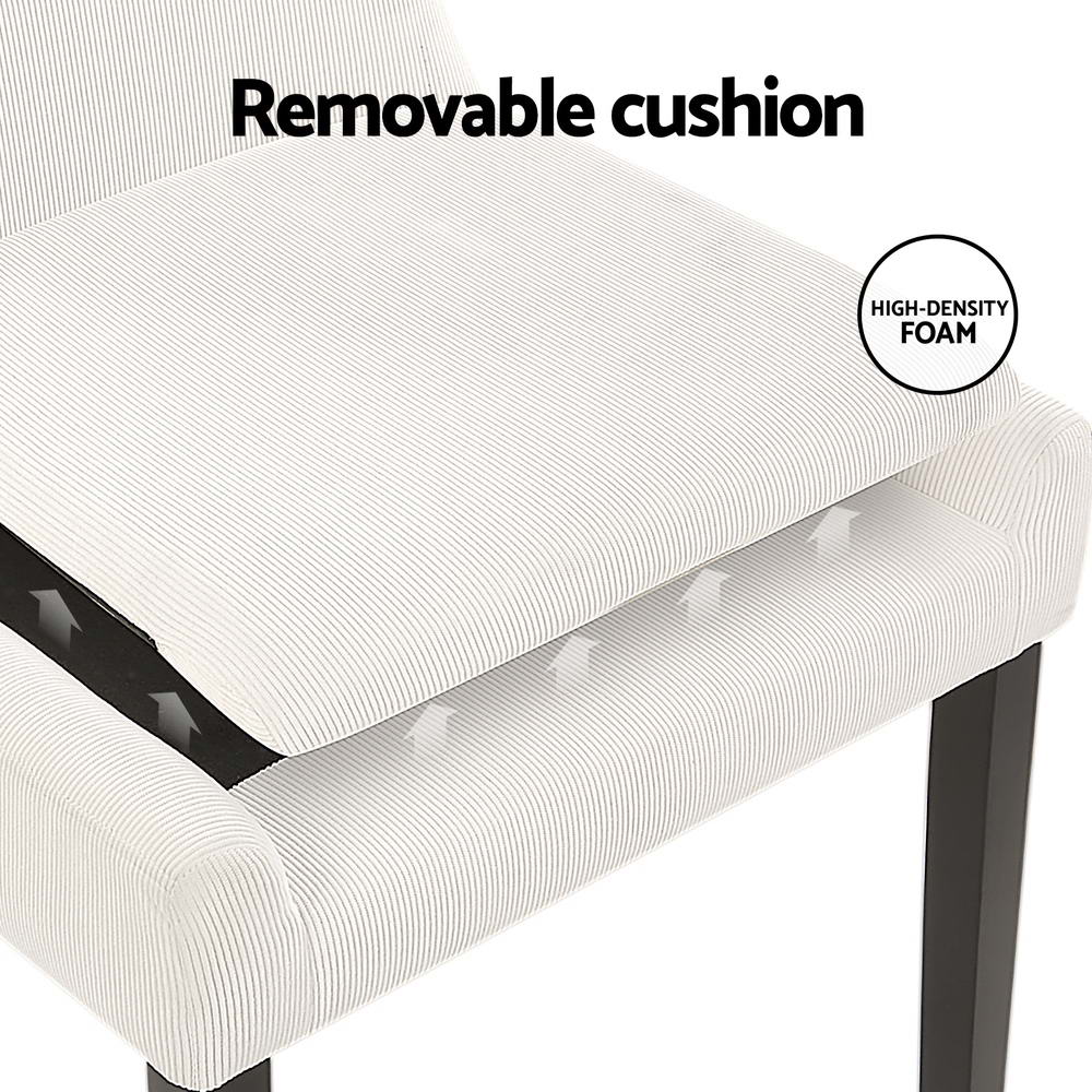 Set of 4 Corduroy Dining Chairs Wooden - Beige