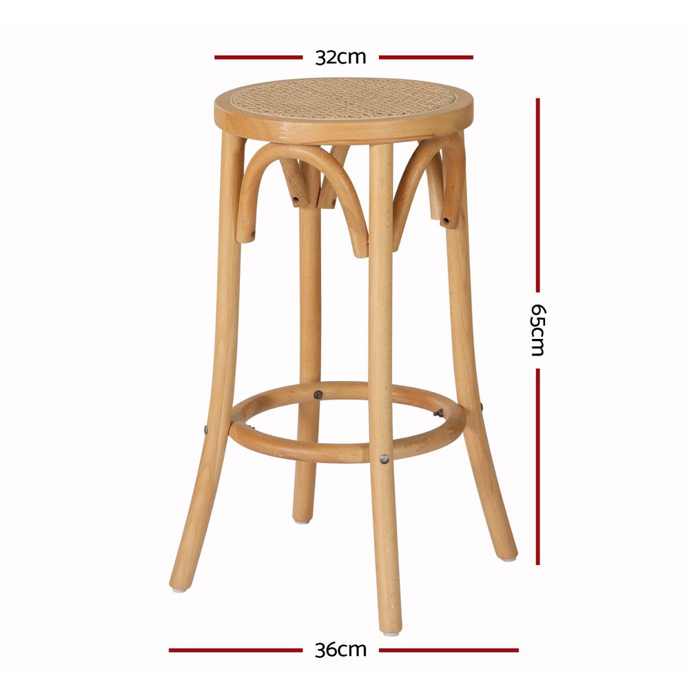 Set of 4 Apri Bar Stools Rattan Seat Wooden