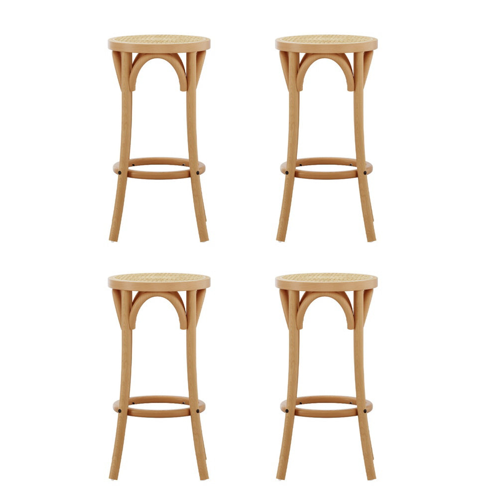 Set of 4 Apri Bar Stools Rattan Seat Wooden