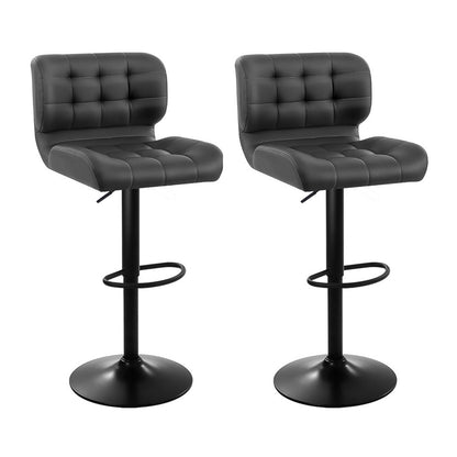 Set of 2 Promus Leather Bar Stools - Grey