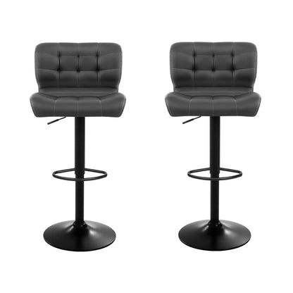 Set of 2 Promus Leather Bar Stools - Grey