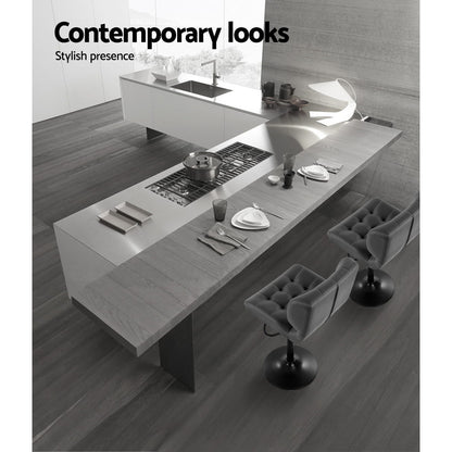 Set of 2 Promus Leather Bar Stools - Grey