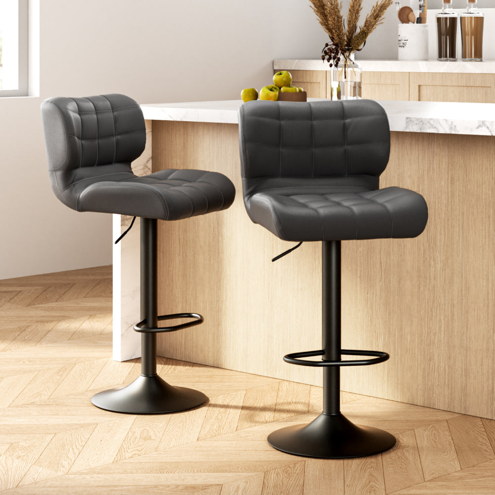 Set of 2 Promus Leather Bar Stools - Grey